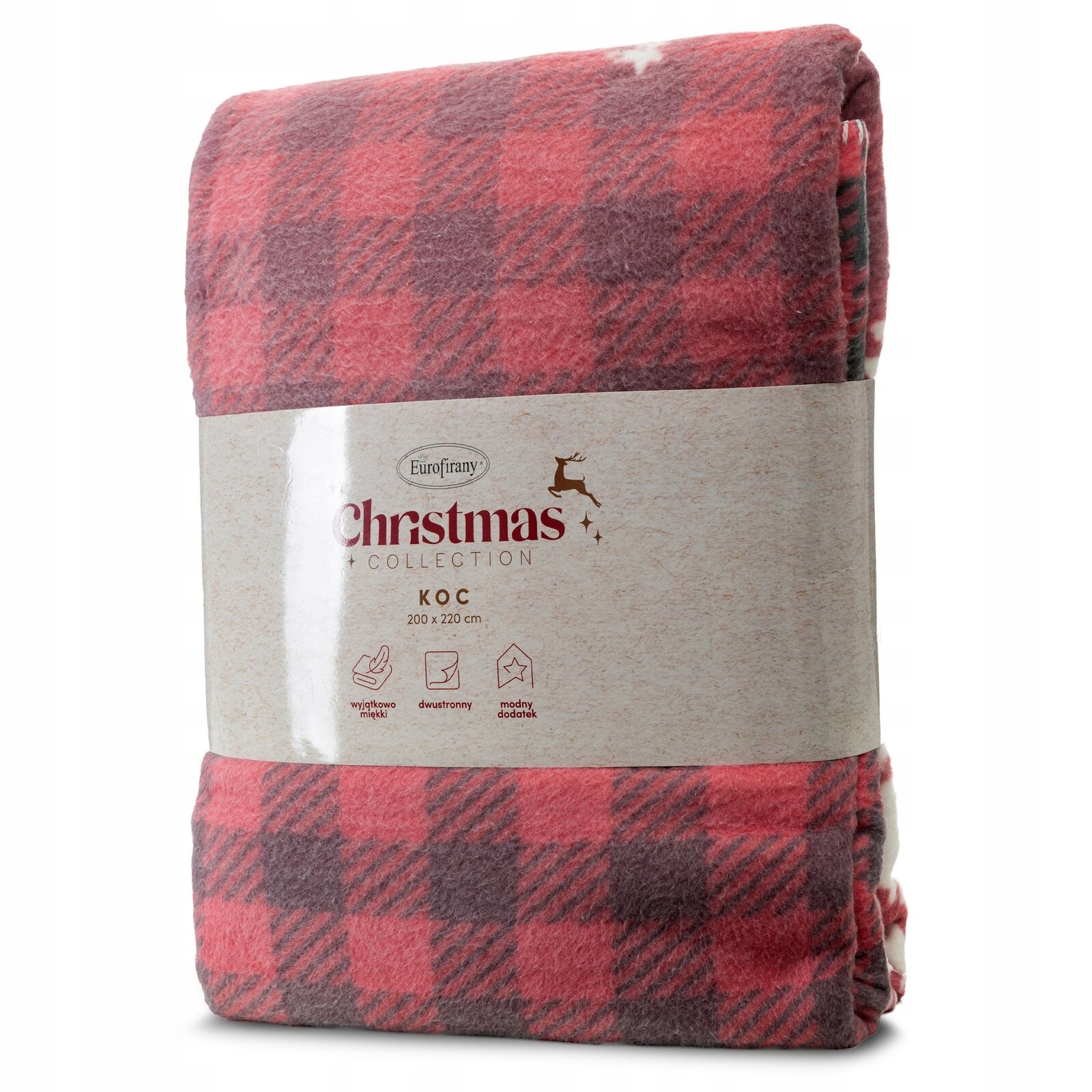 Vánoční deka Rudolf 200 x 220 cm červený pléd měkký přehoz na postel