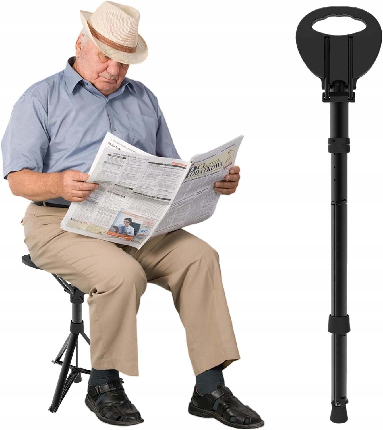 Alevmoom składana laska z siedziskiem, laska o udźwigu 250 kg, 167