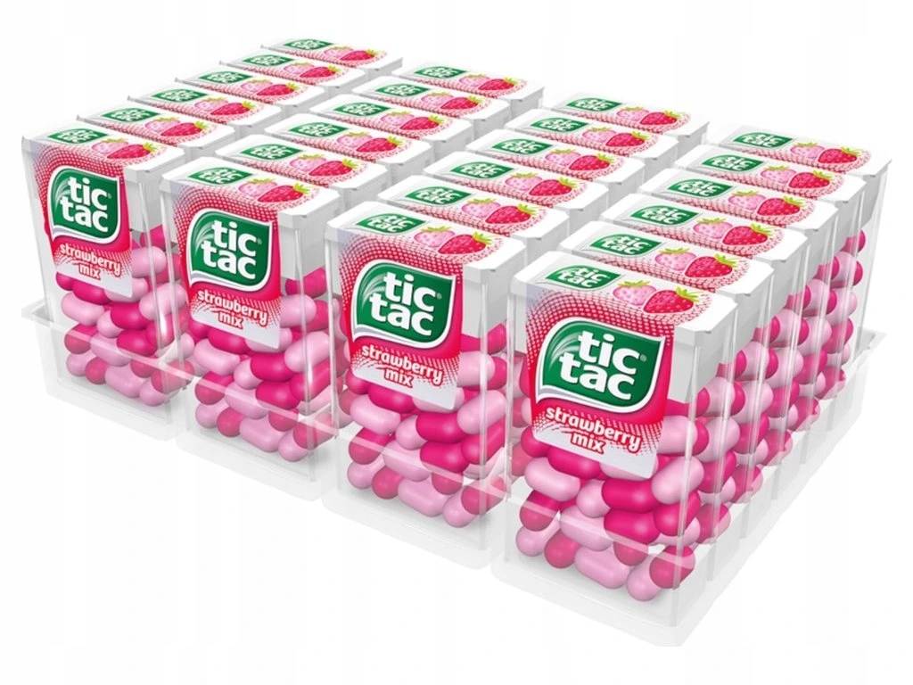 Tic Tac Drażetki o smaku truskawki 18 g x 24 sztuki