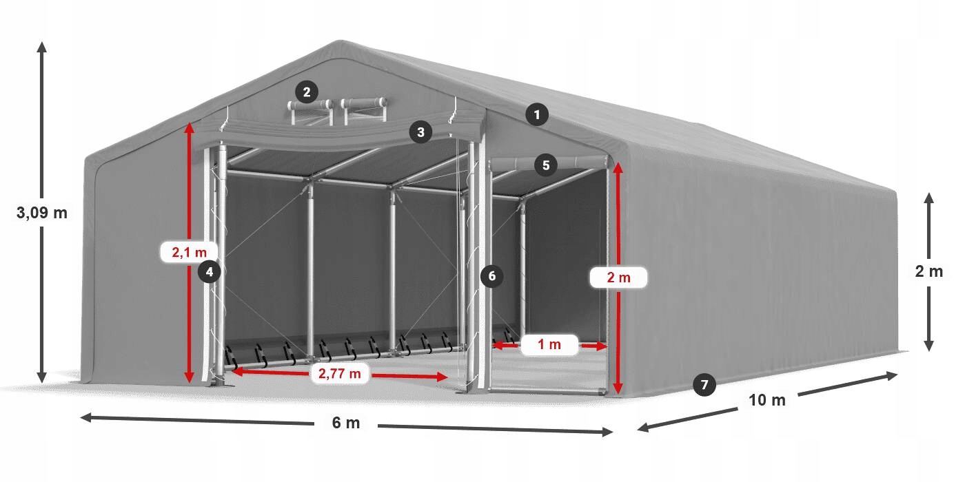 Namiot Przemysłowy 6x10m Pawilon DAS 600 WP Szerokość 6 m