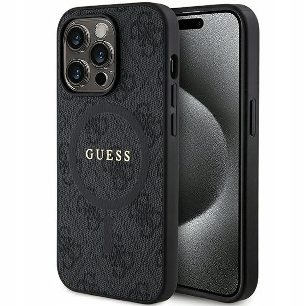 Kožený kovový Guess Pouzdro MagSafe s logem 4G Collection pro iPhone 14 Pro Max