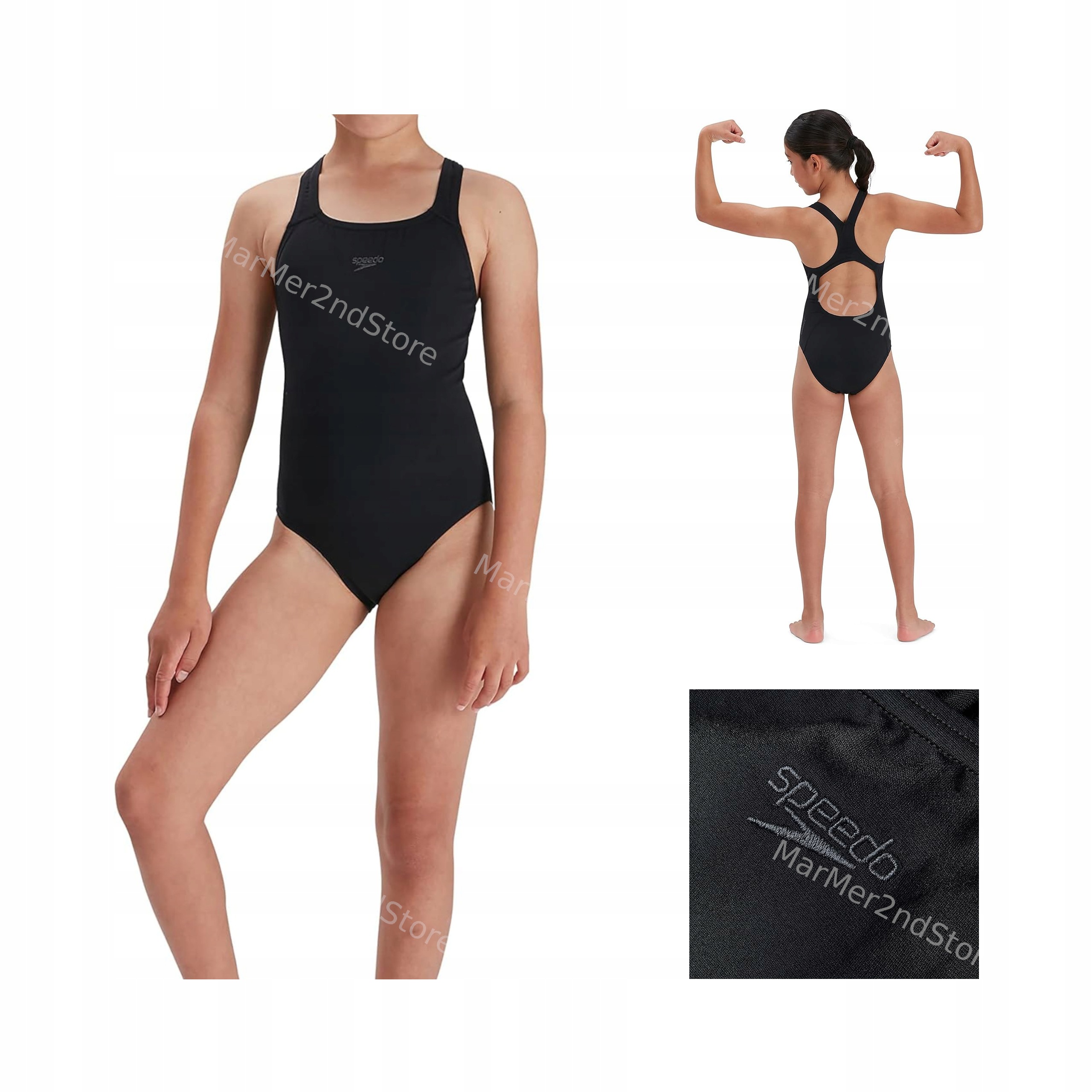 Jednoczęściowy Strój Kąpielowy Speedo End+ Medalist Dziewczęcy Czarny 140