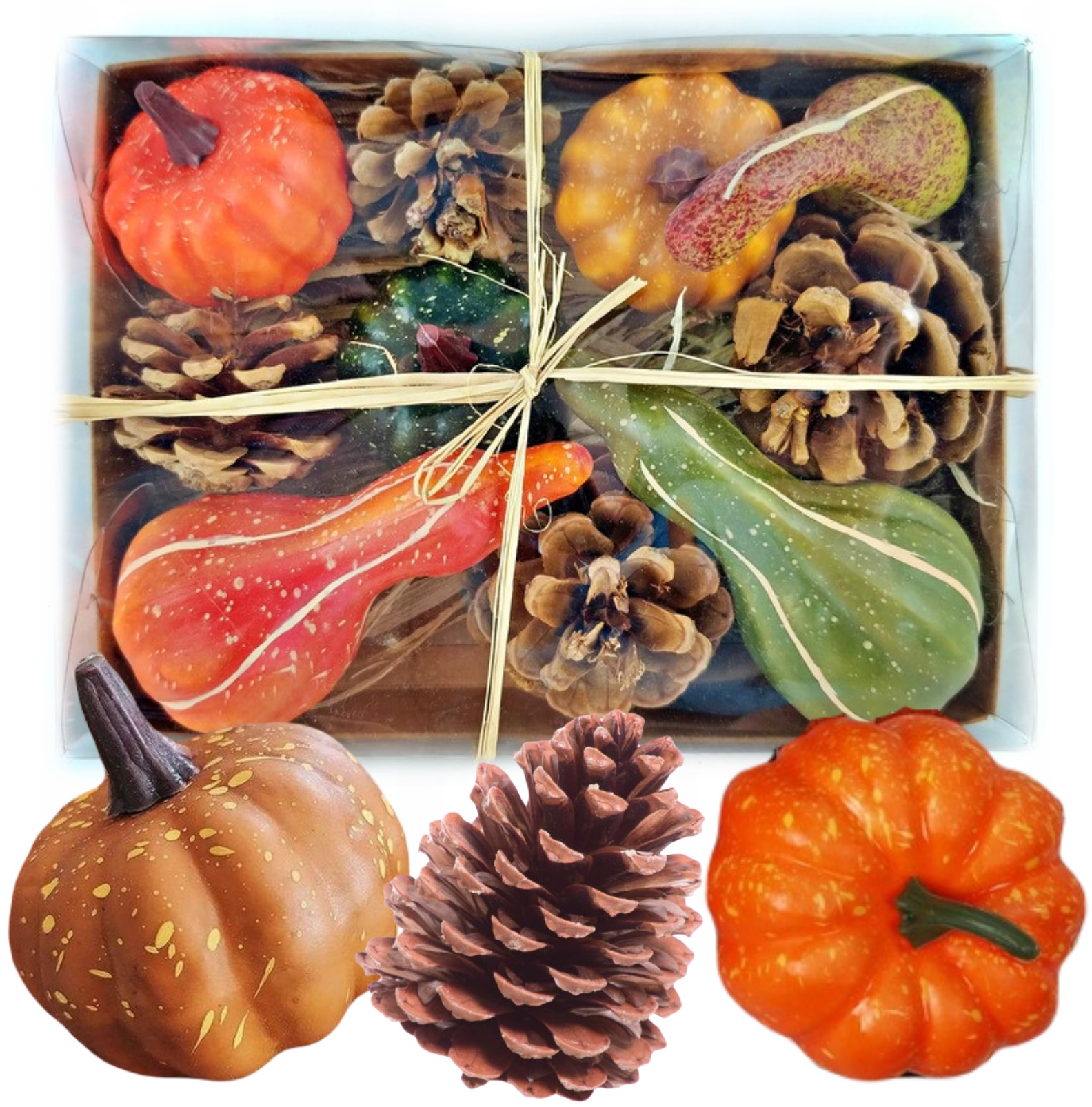 ŐSZI ASZTALI DEKORÁCIÓ MELEG INTENZÍV SZÍNEK 10 DB TÖK TOBOZ