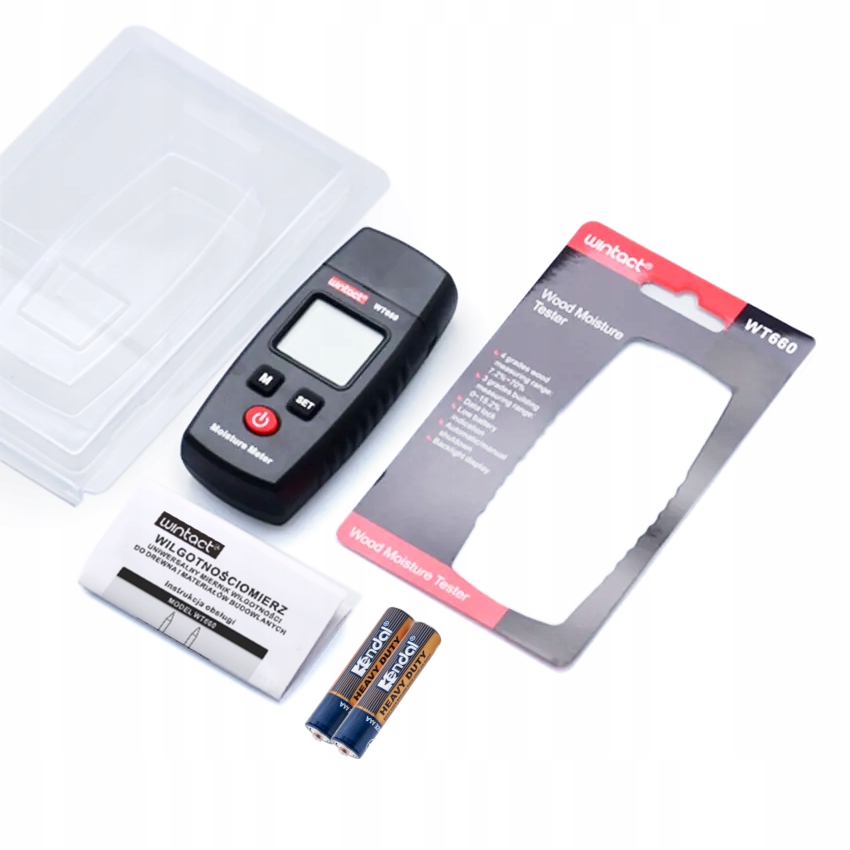 WILGOTNOŚCIOMIERZ MIERNIK WILGOTNOŚCI DREWNA MATERIAŁÓW BUDOWLANYCH LCD CD Długość 24.4 mm