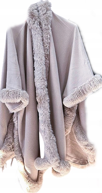 MD dámské teplé pončo s kožešinou Šedé