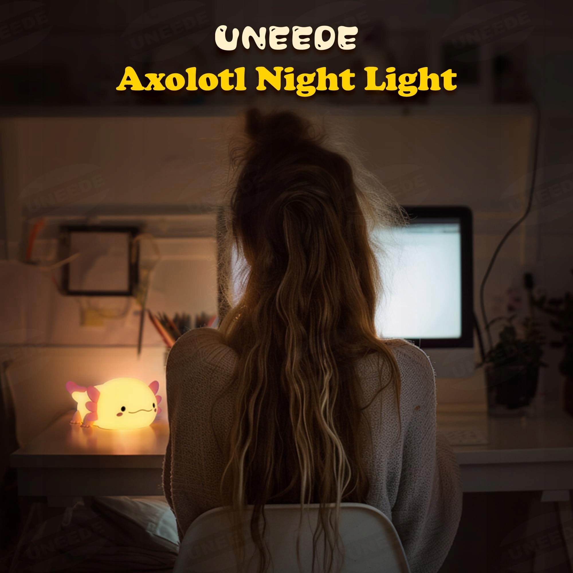 UNEEDE Lampka Nocna Dla Dzieci Silikonowa LED Różowy Axolotl — miniatura 7