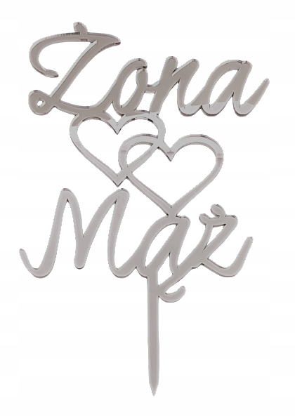 

Topper toper napis Mąż Żona srebrny srebrne lustro