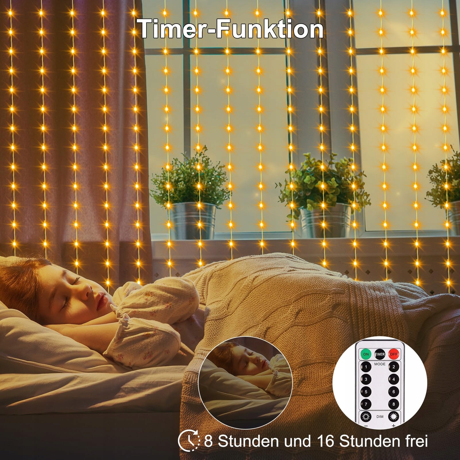 DBFAIRY KURTYNA ZASŁONA GIRLANDA ŚWIETLNA LAMPKI OZDOBNE 2x2M 200LED — miniatura 6