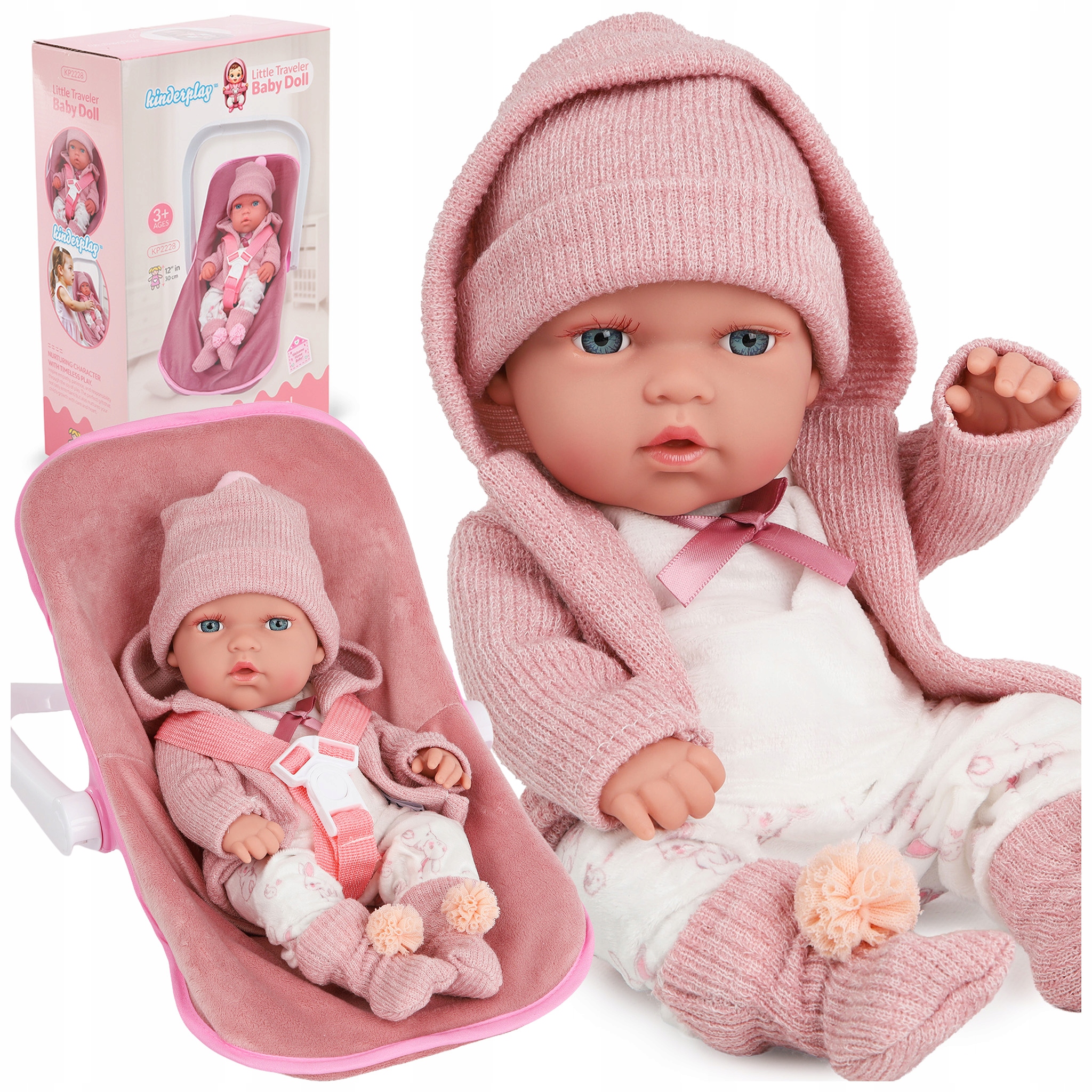 ДЕТСКАЯ КУКЛА 30 СМ КЕНГУРУ ДЕТСКОЕ СИДЕНЬЕ KINDERPLAY ОДЕЖДА РОЗОВЫЙ КОМПЛЕКТ