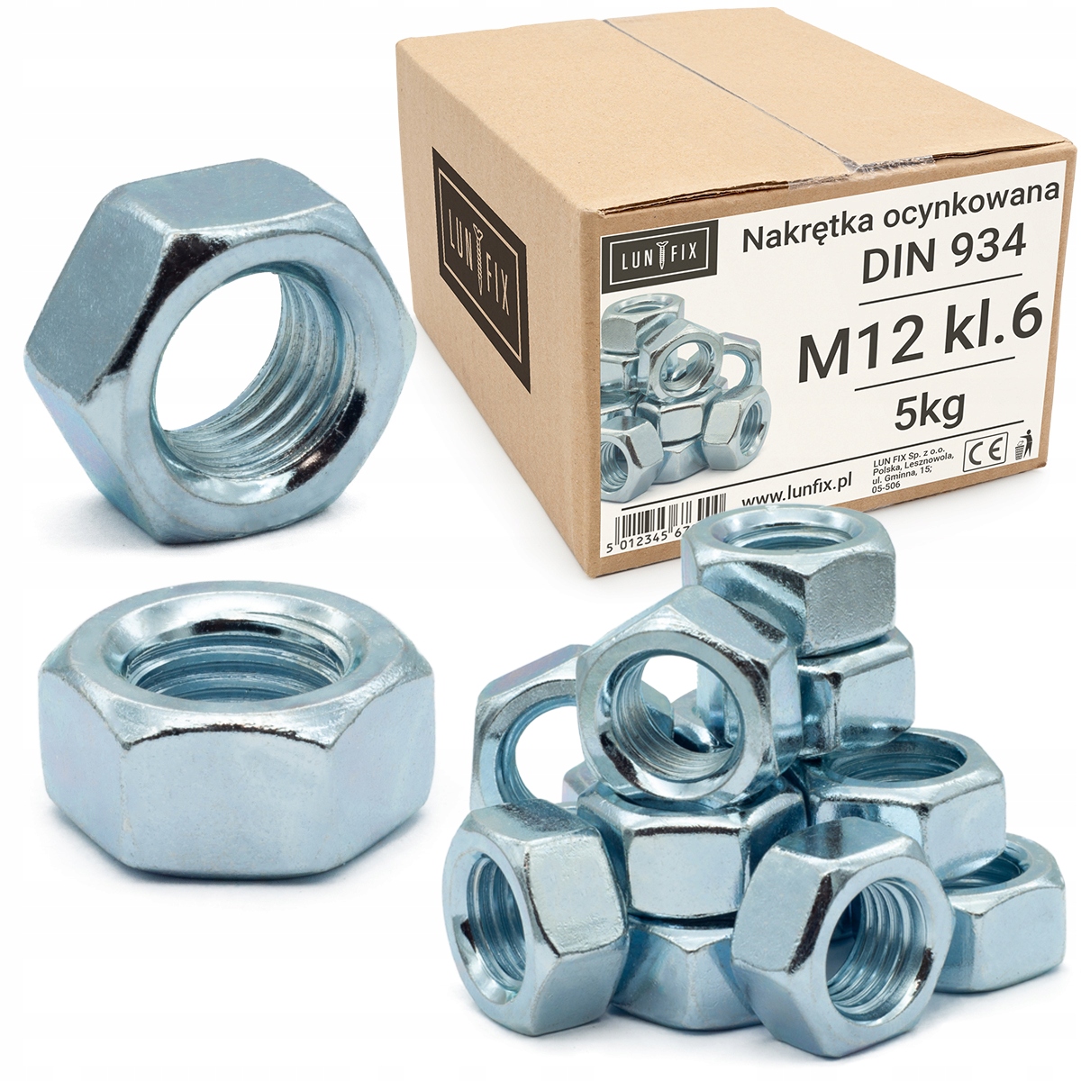 

Nakrętka M12 kl.6 ocynk Din 934 opak 5 kg