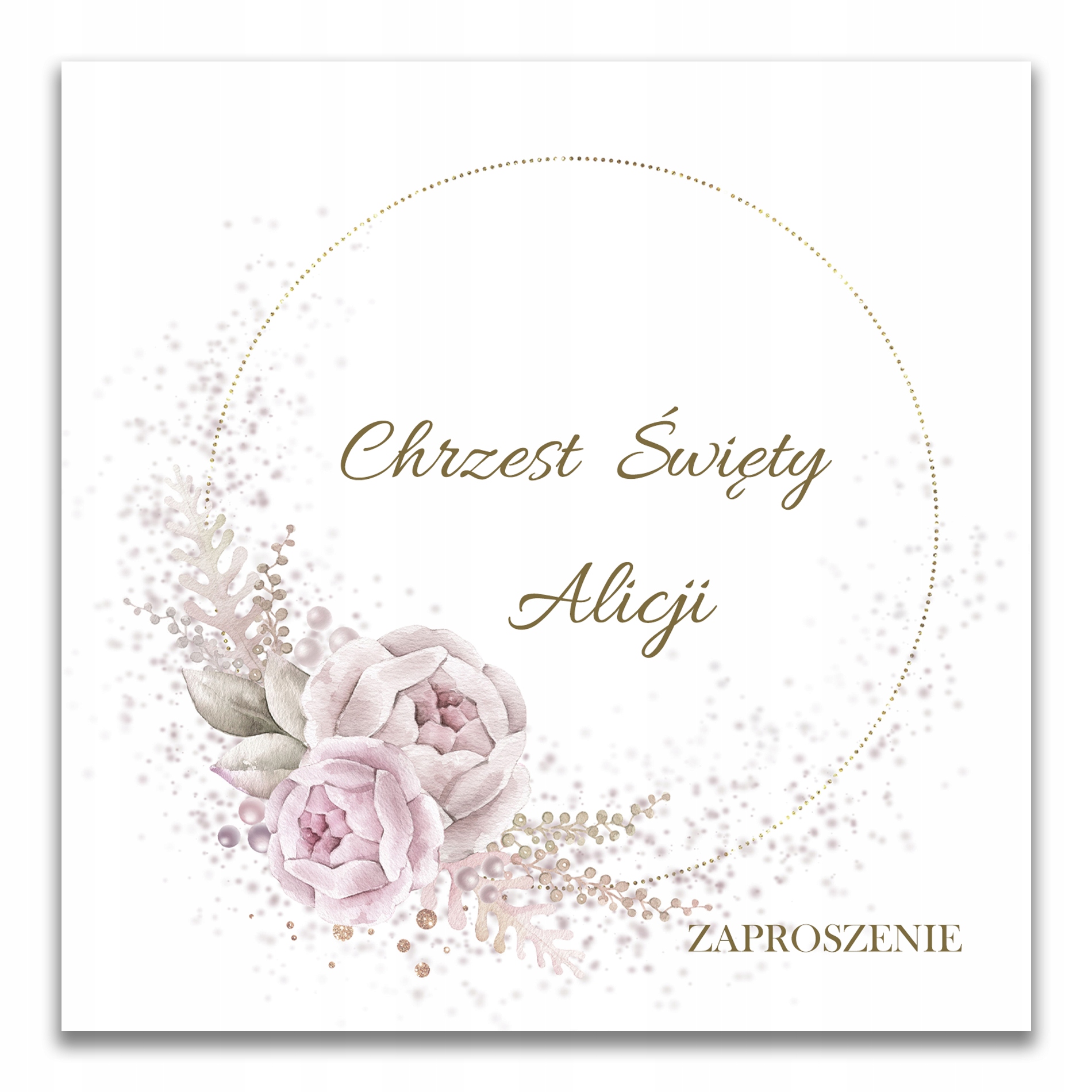 ZAPROSZENIA NA CHRZEST IMIĘ KWIATY RÓŻOWE 1szt 001