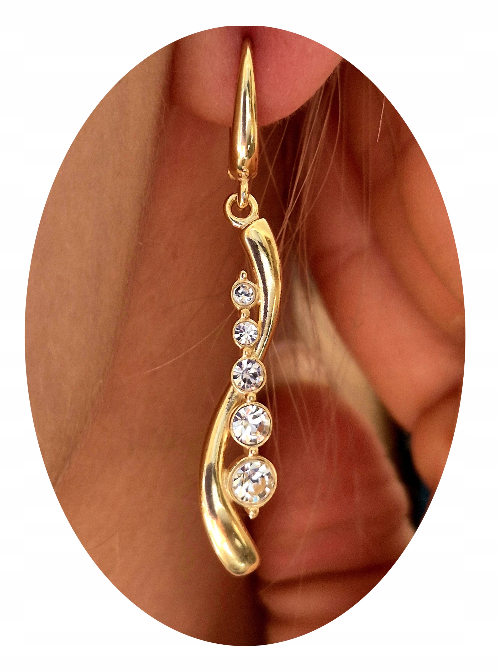 Srebrne Pozłacane Damskie Kolczyki Wiszące Cyrkonia Angielskie pr.925