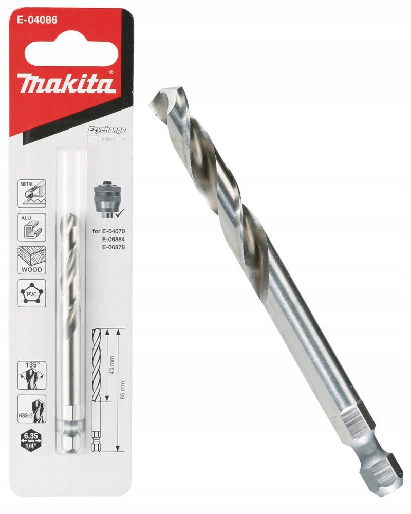 MAKITA WIERTŁO PROWADZĄCE HSS-G, 7,15 x 85 mm DO OTWORNICY ADAPTERA E-04086