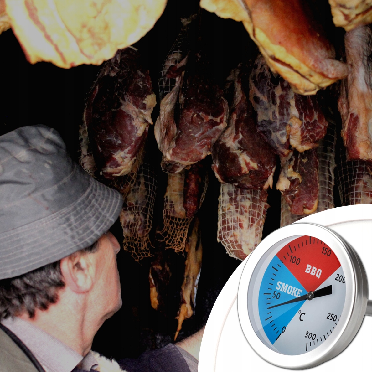 DOKŁADNY TERMOMETR DO GRILLA WĘDZARNI PIECA SZYBKOWARU Z SONDĄ 0-300st Kod producenta DOKŁADNY TERMOMETR DO WĘDZARNI GRILLA SKALA