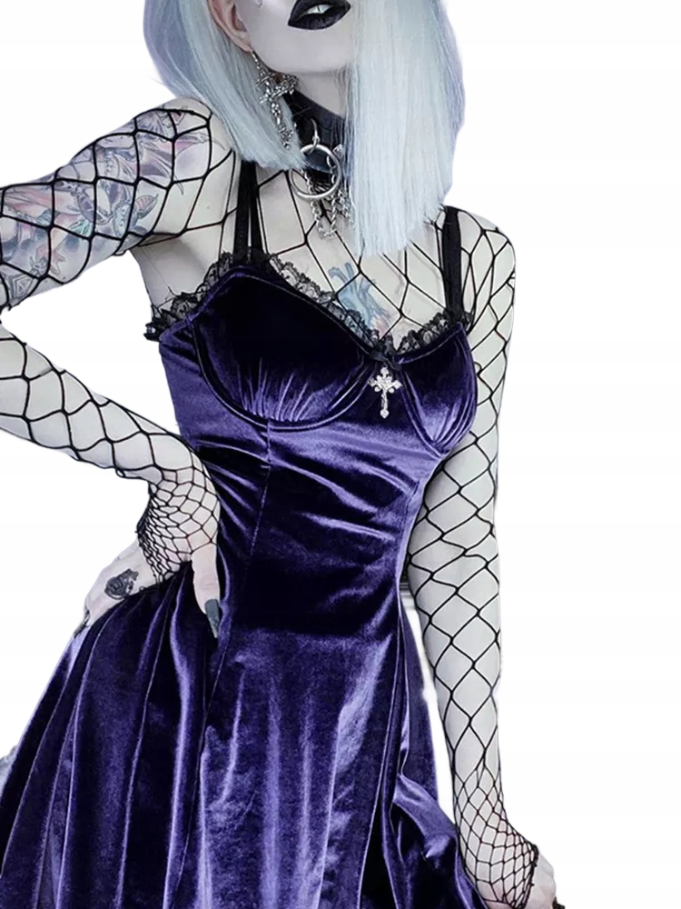 Gotické sametové šaty s krajkou M