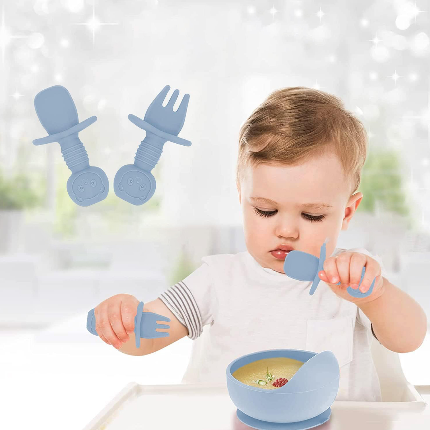 DZIECIĘCY ZESTAW NACZYŃ OBIADOWY DO JEDZENIA I PICIA SILIKON BEZPIECZNY 8w1 Marka bez marki