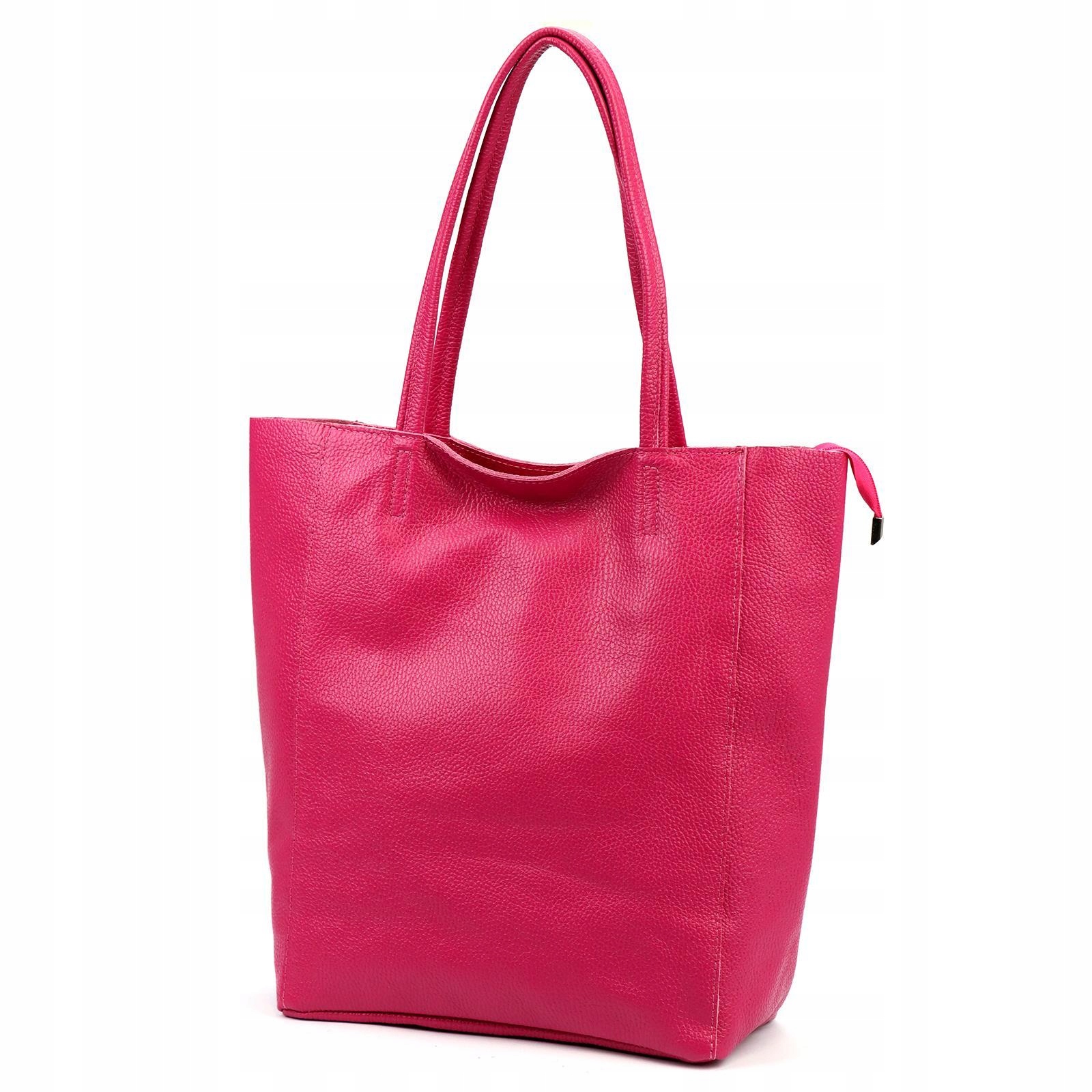 Torebka skórzana damska worek klasyczna pojemna A4 Luka Dollaro fuksja