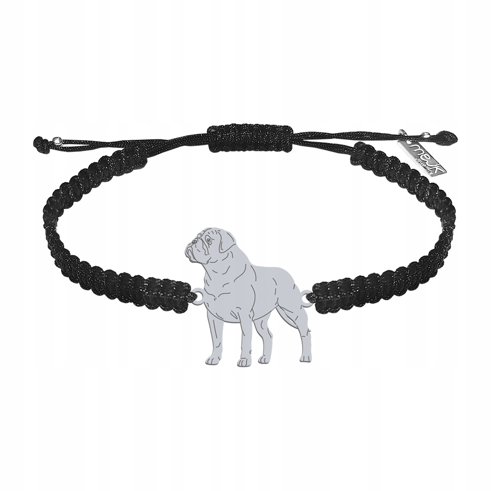 Stříbrný náramek se psem Bullmastiff 925 Makramé Dárek Gravírování Bonus