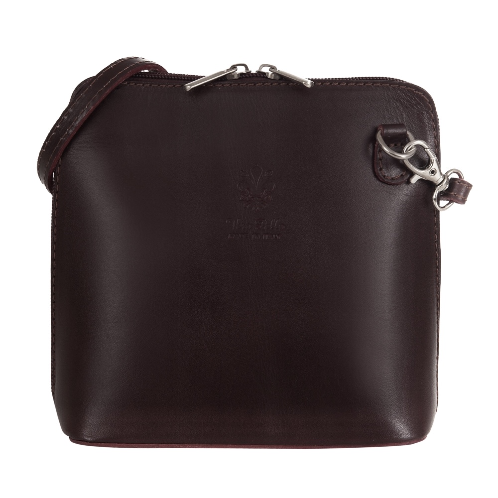 Włoska Czekoladowa Listonoszka Mała Torebka Ciemny Brąz Skóra Vera Pelle