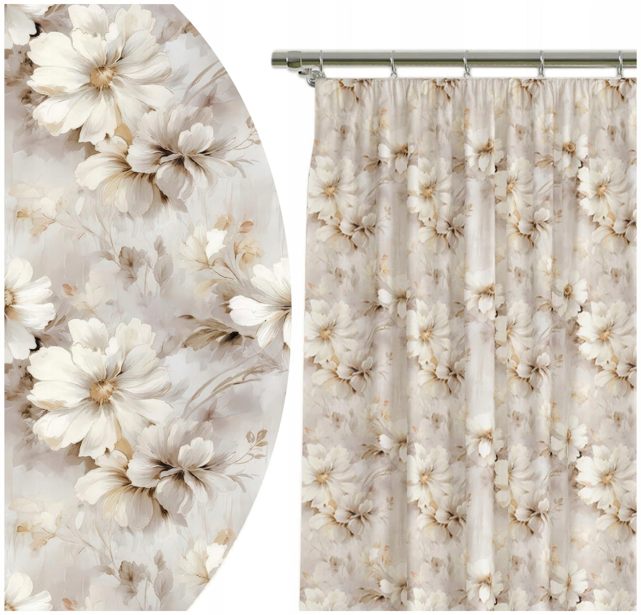 Hotový Závěs na pásce 140x250 Záclony na žabky Tunel Květiny Béžová 10821