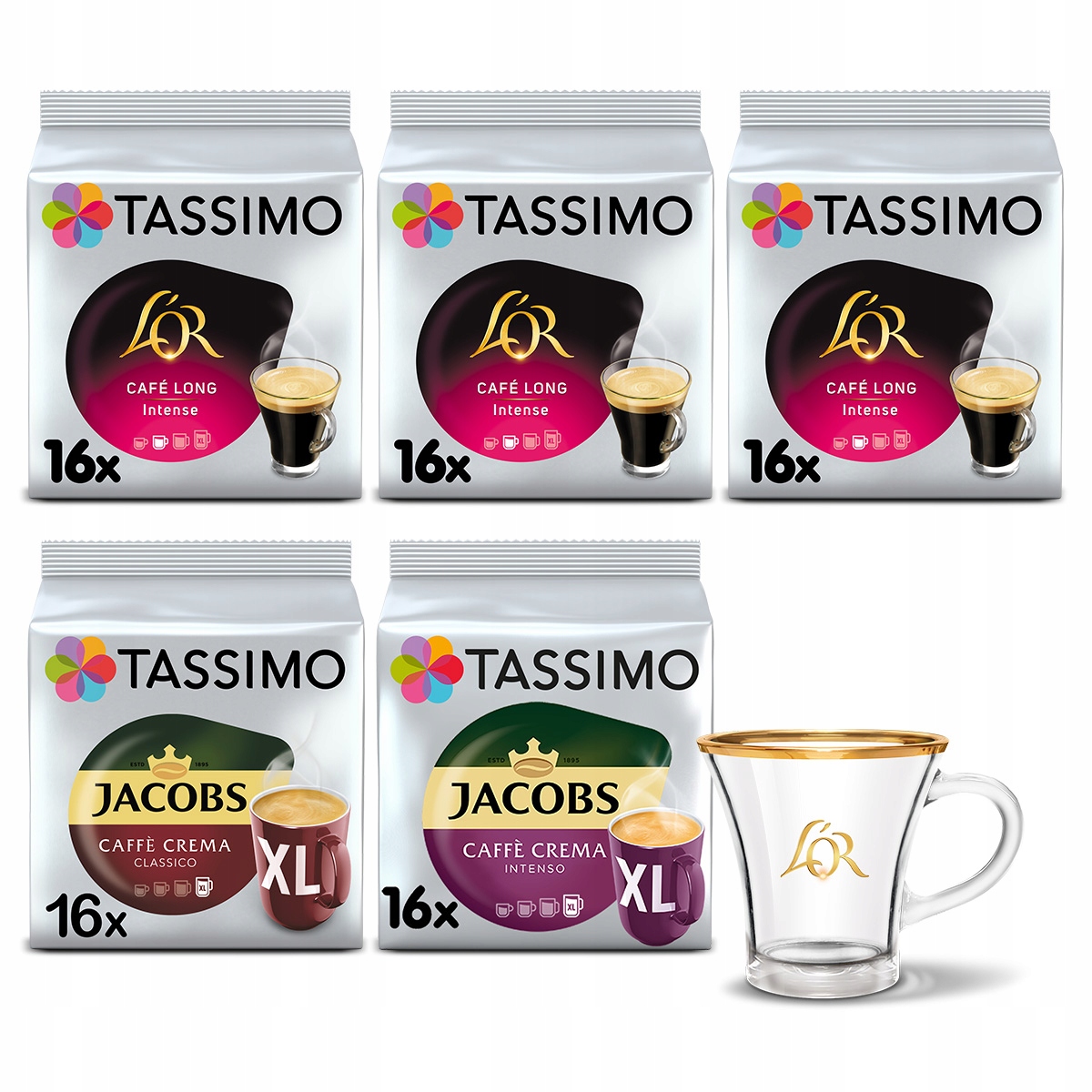 Kapsułki Tassimo L'or, Jacobs Cafe Crema XL, 5x 16szt filiżanka Gratis!
