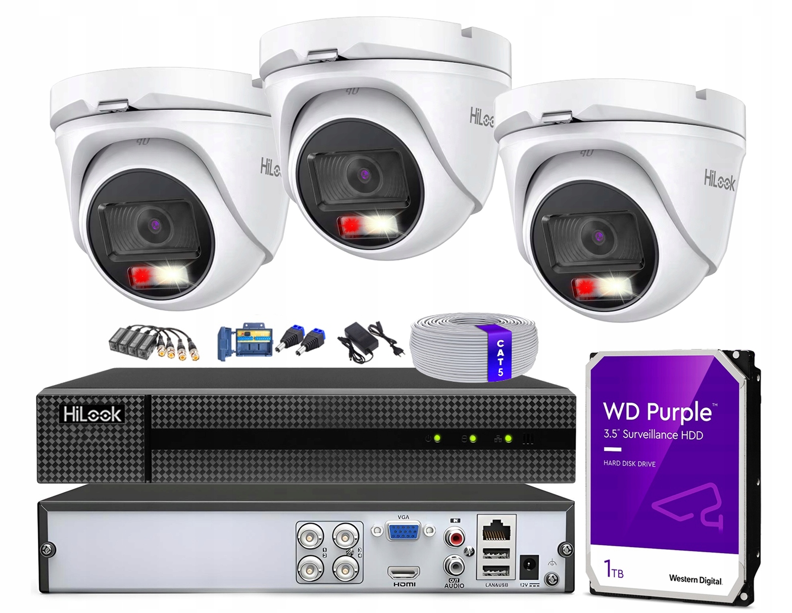 5Mpx monitorovací sada HiLook pro 3 venkovní kamery Smart Hybrid Light