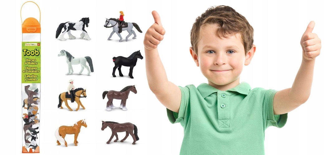 Koně s jezdci. Sada Figurek v tubě Safari Ltd. 8 malých koníků