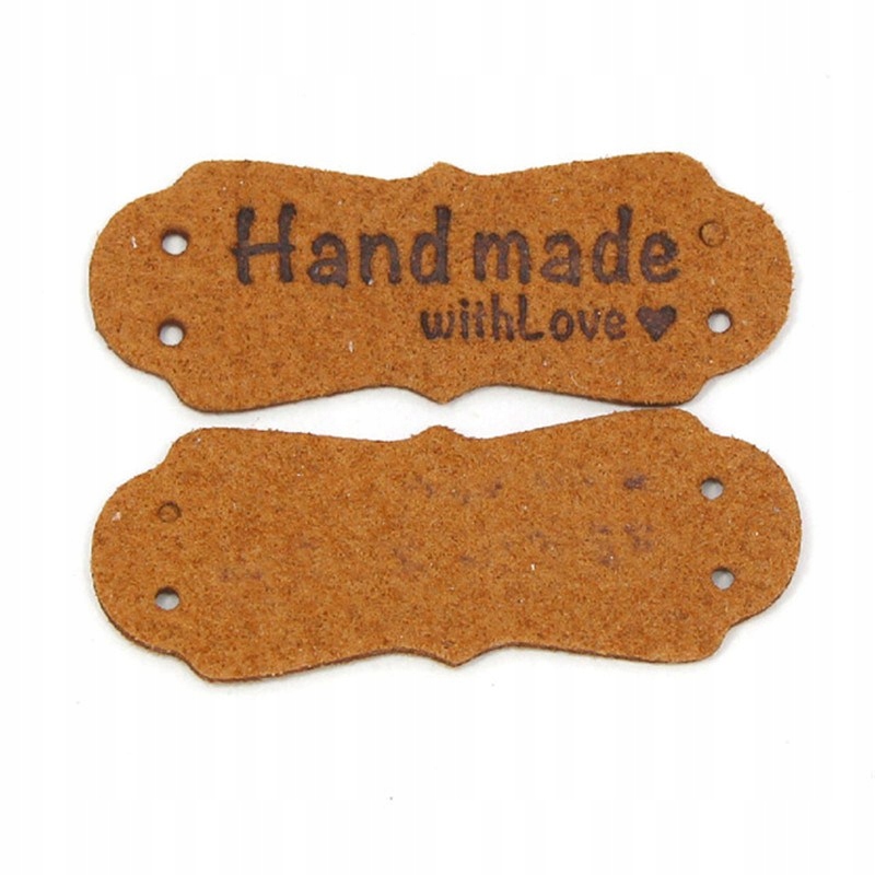 Metka Handmade with love 5szt jasny brąz 4x2 cm