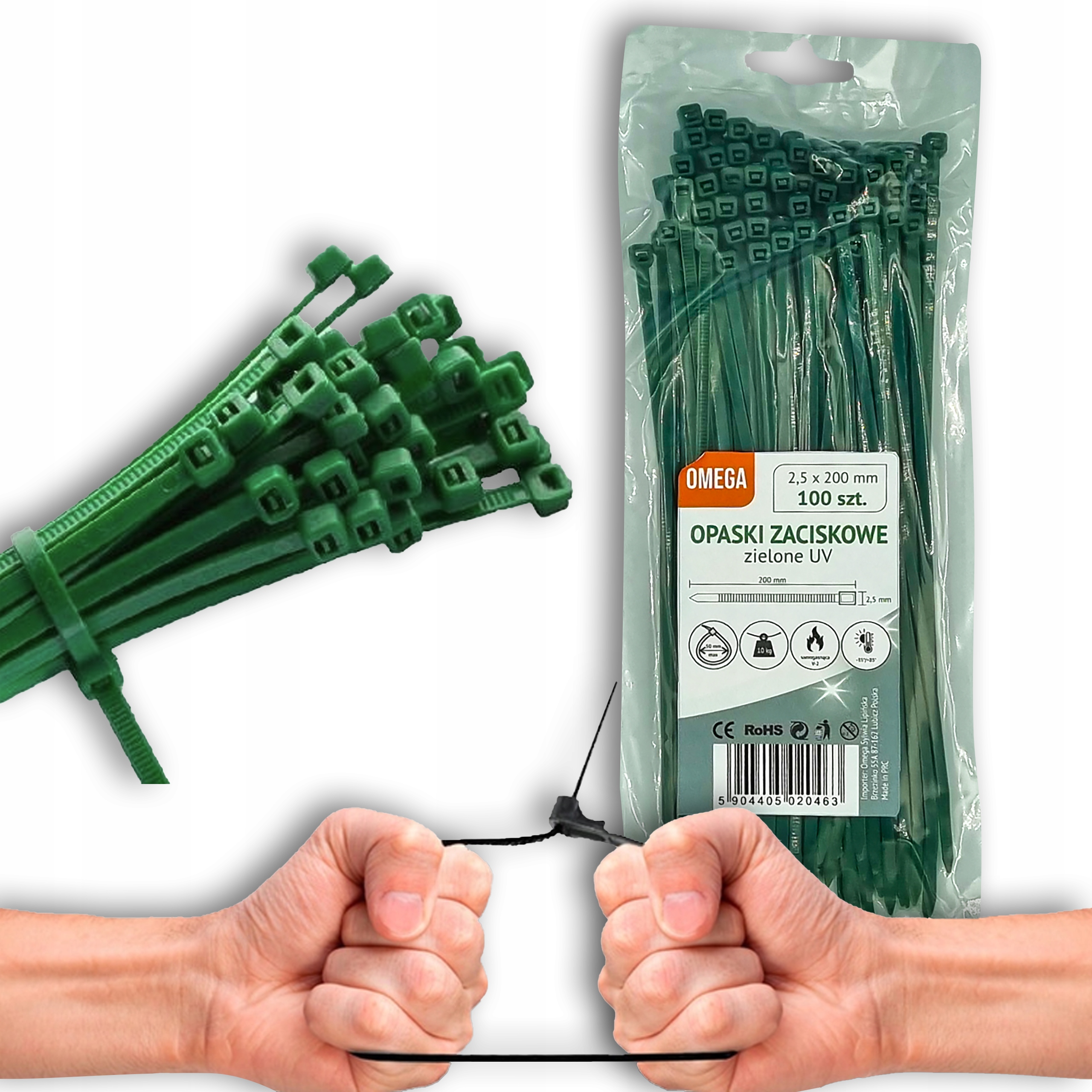OPASKI TRYTKI ZACISKOWE KABLOWE UV ZIELONE 2,5X200