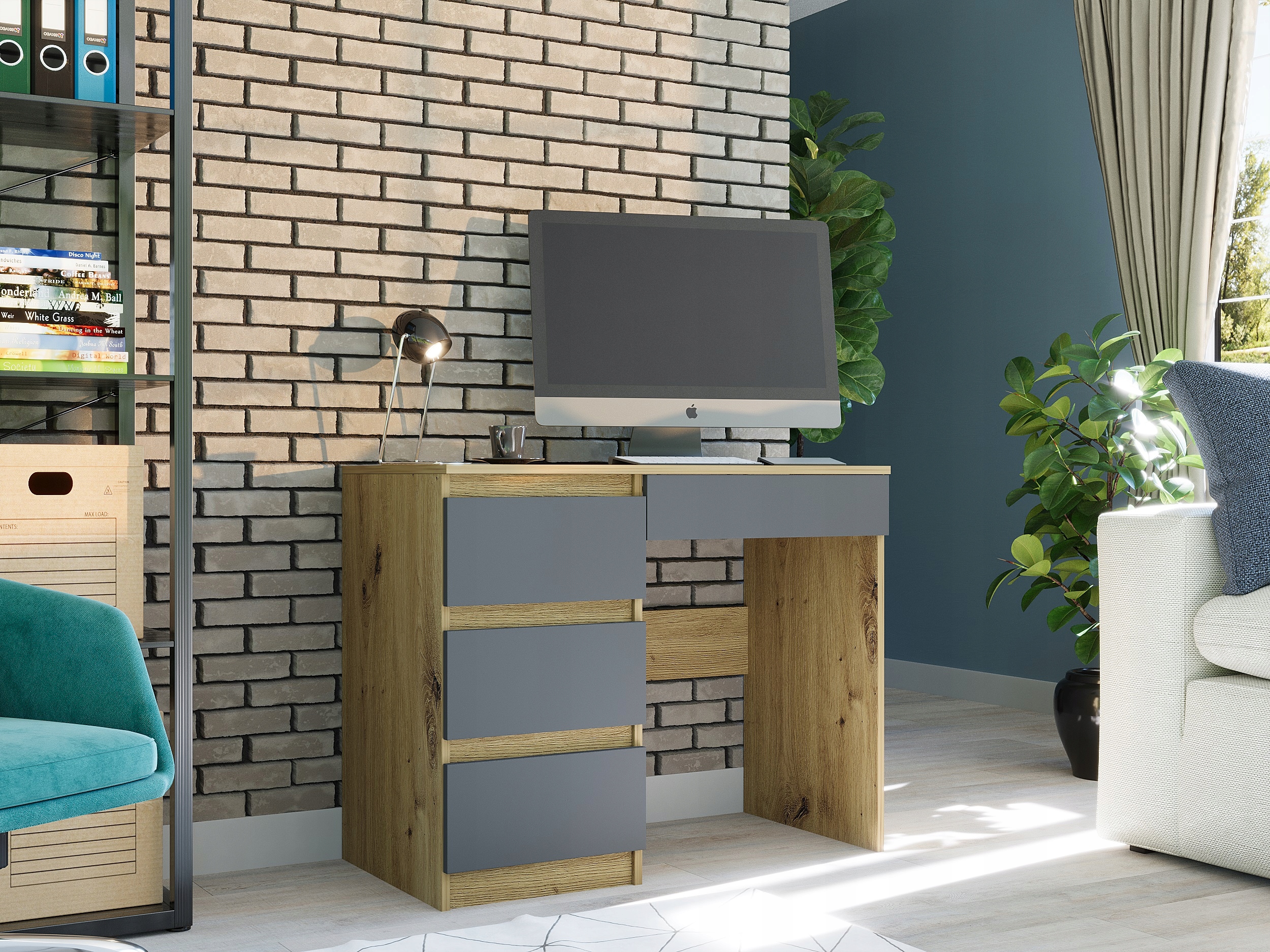 Meble Biurko komputerowe stolik 96cm artisan mix antracyt N34L lewe