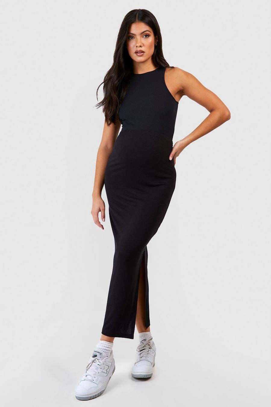 CZARNA DOPASOWANA PROSTA SPÓDNICA GŁADKA ROZCIĘCIE KLASYCZNA MAXI BOOHOO 44 Marka Boohoo