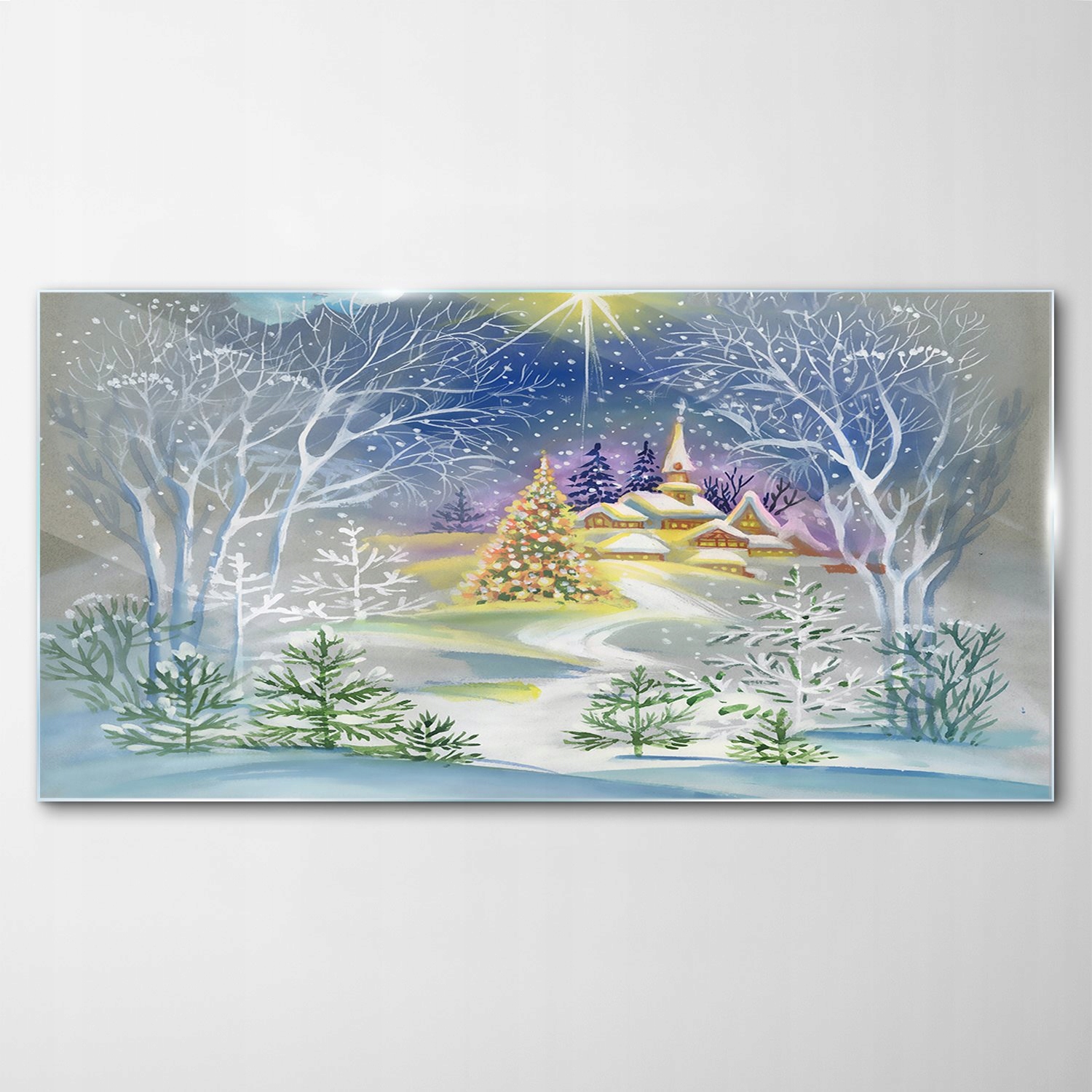 Sklenený obraz Dekor Akvarely Zima Krajina 100x50
