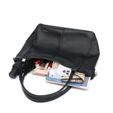 Czarna Torebka Damska Worek Shopper na Ramię LUIGISANTO Skóra Ekologiczna Model HS6600