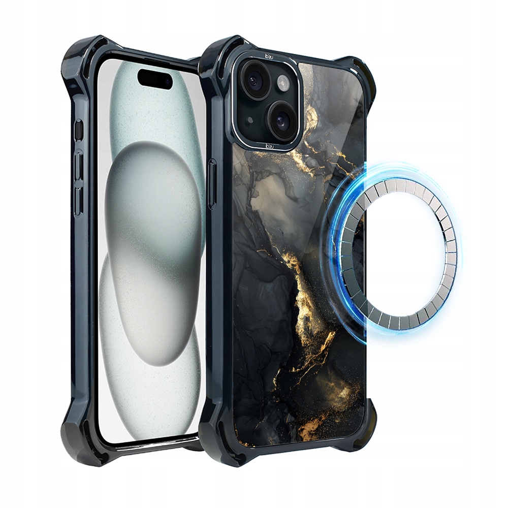 Pouzdro pro iPhone 15 Ibizu DropGuard Ultra s MagSafe, černý diamant se zlatem