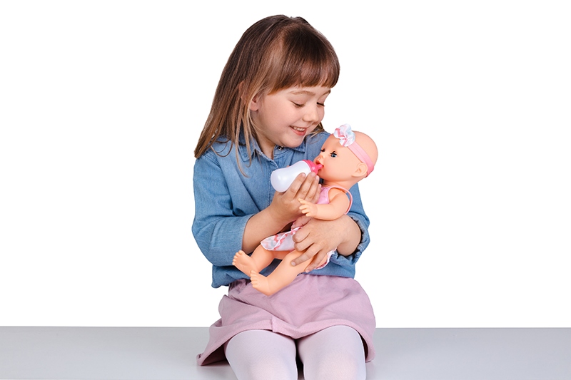 Lalka Bobas z Dinozaurem Natalia Pije Siusia Zamyka Oczka Butelka Nocnik Płeć dziewczynki