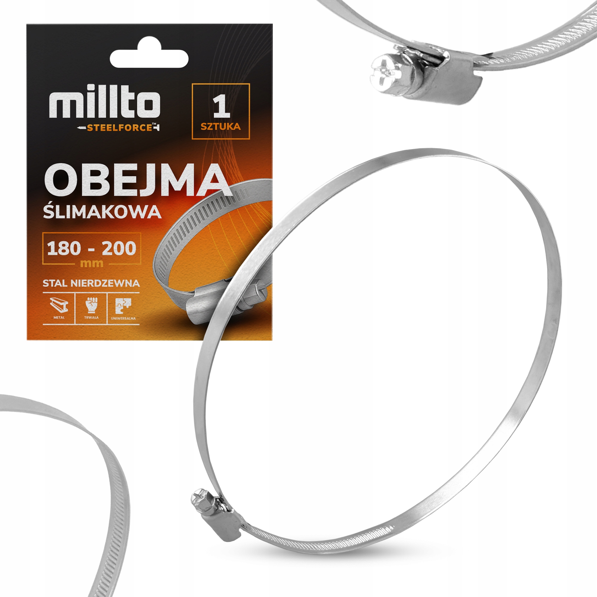 Opaska Zaciskowa Metalowa 180-200 mm Cybant Obejma Ślimakowa Skręcana Nq-m