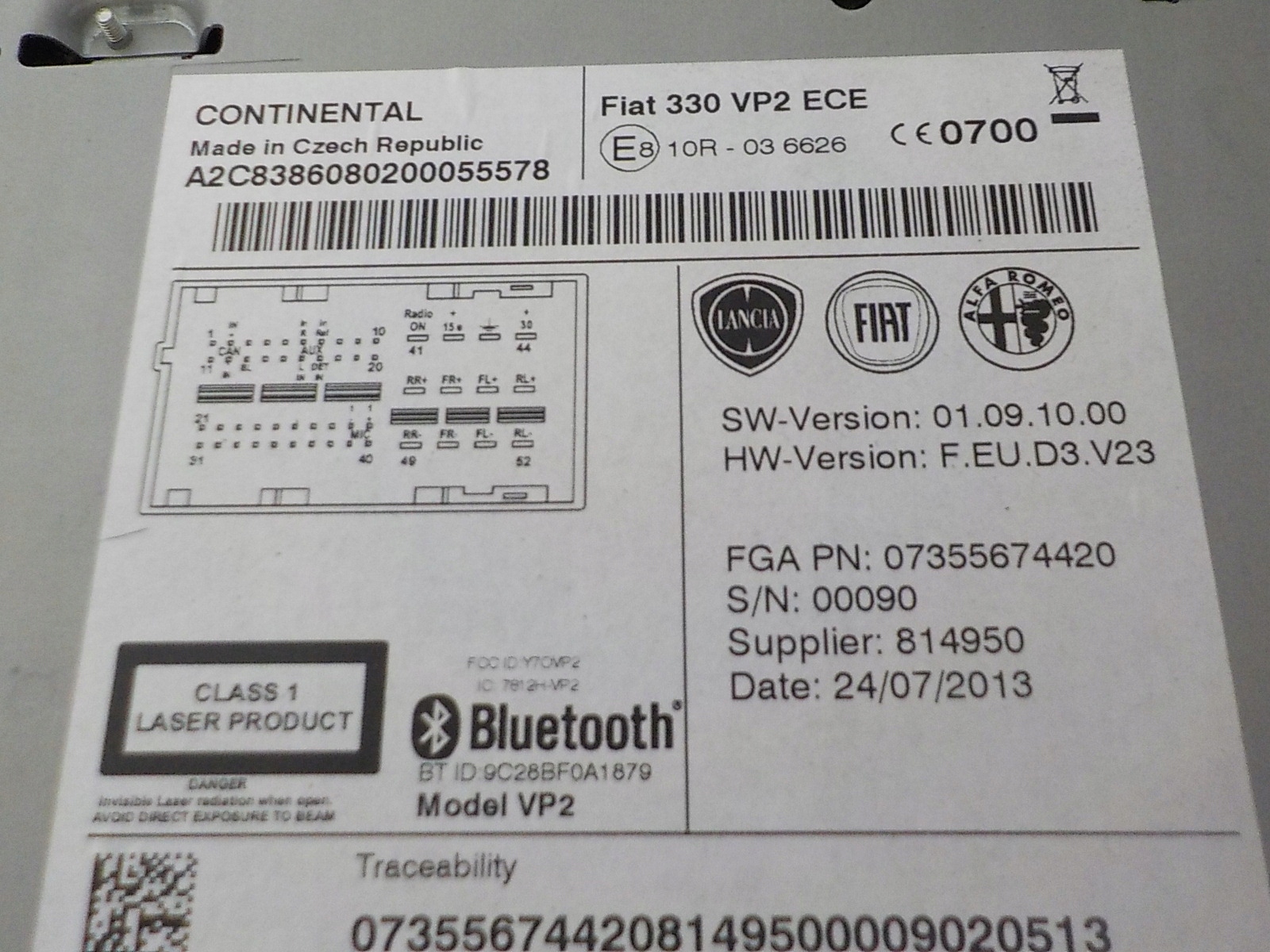 FIAT 500L RADIO BLUETOOTH original 07355674420