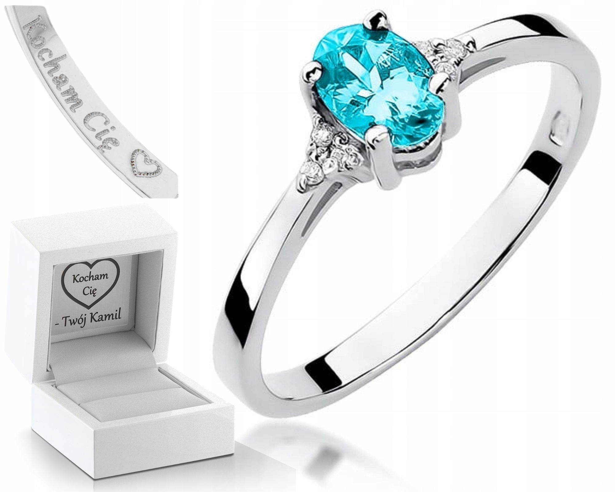 Bílé Zlato Prstýnek Topaz Brilianty 585 Gravírování