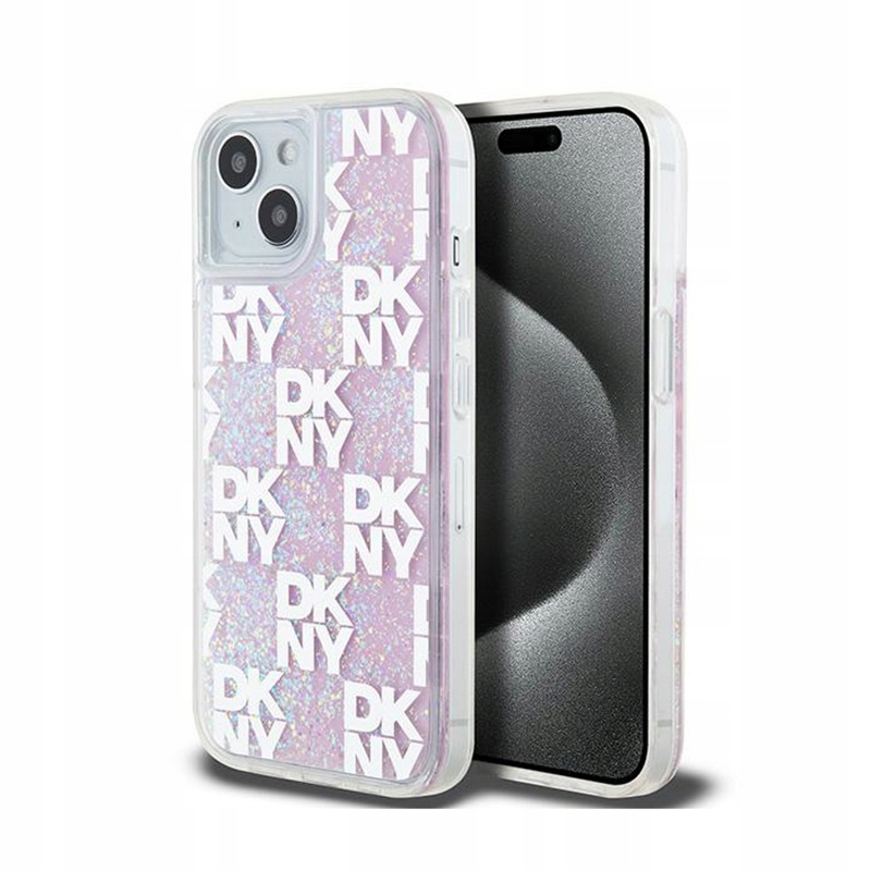 Dkny Liquid Glitter Multilogo Pouzdro pro iPhone 15 14 13 (růžové)