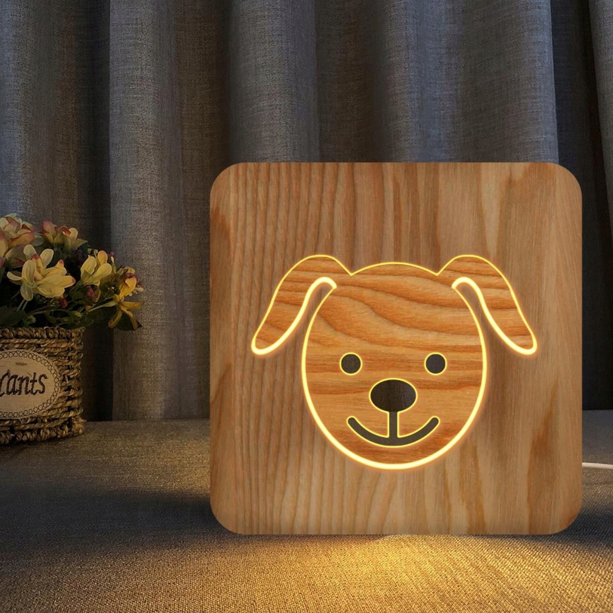 

Lampka Nocna 3D Led Drewniana Pies