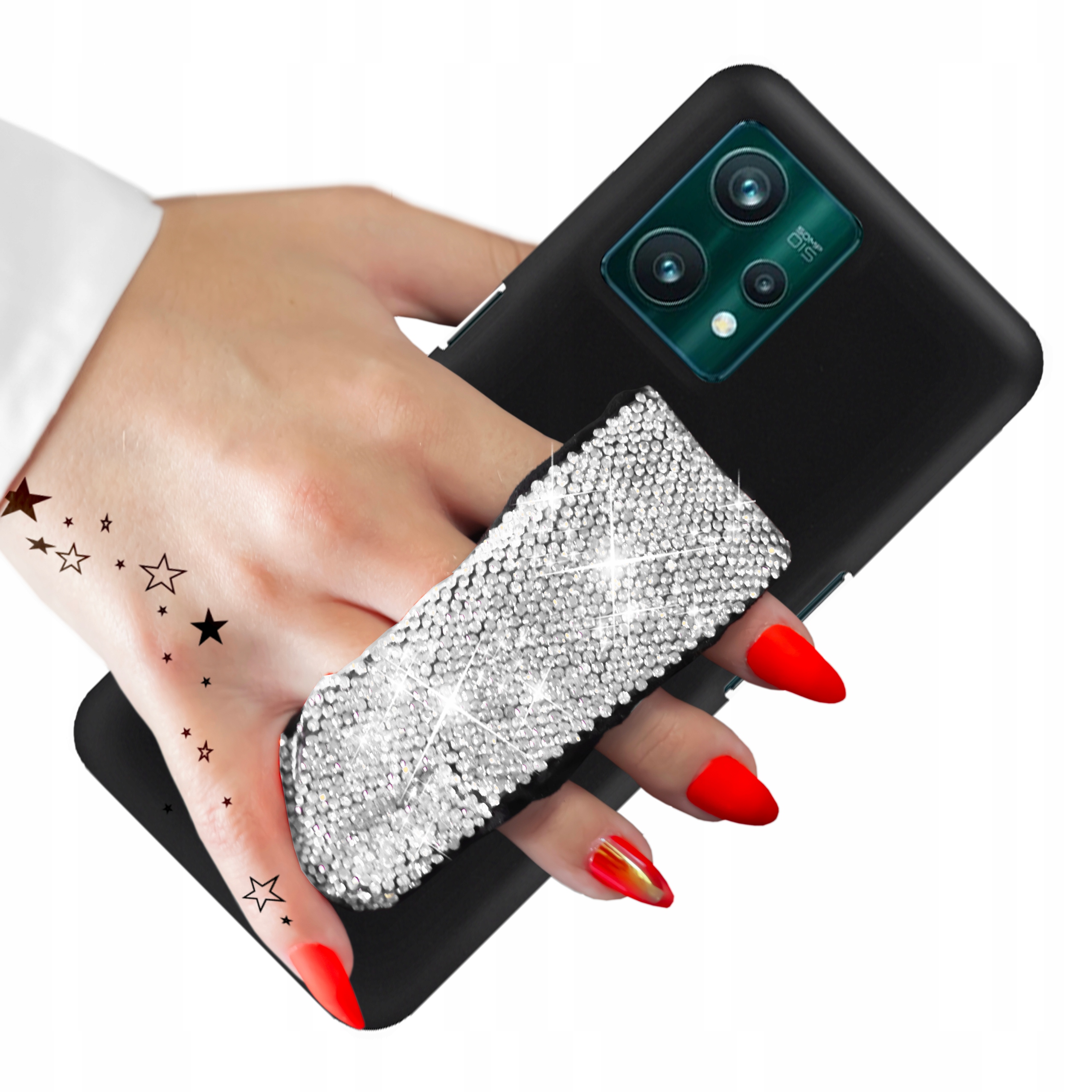Puzdro Pre Realme 9 Pro Plus Matné Čierne Puzdro Remienok So Striebornými Zirkónmi