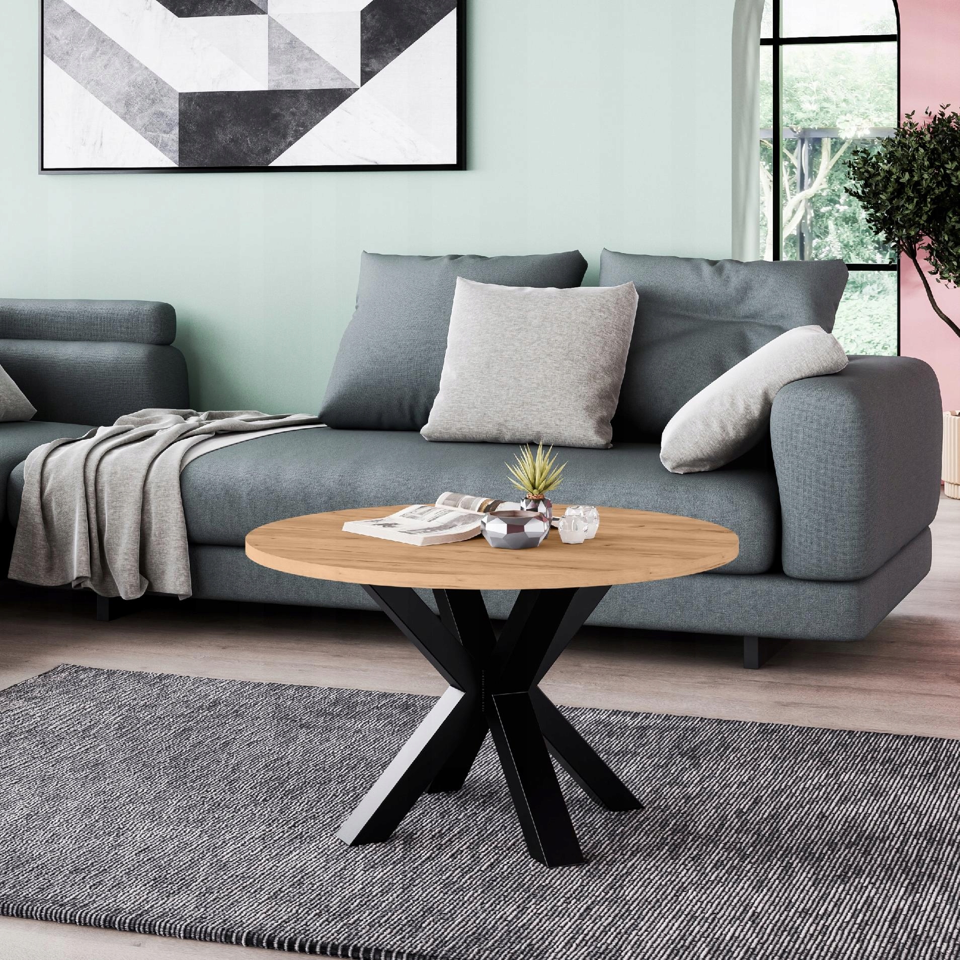 Kávový stolek Dub Craft Zlatý kulatý, moderní kovový konferenční stolek