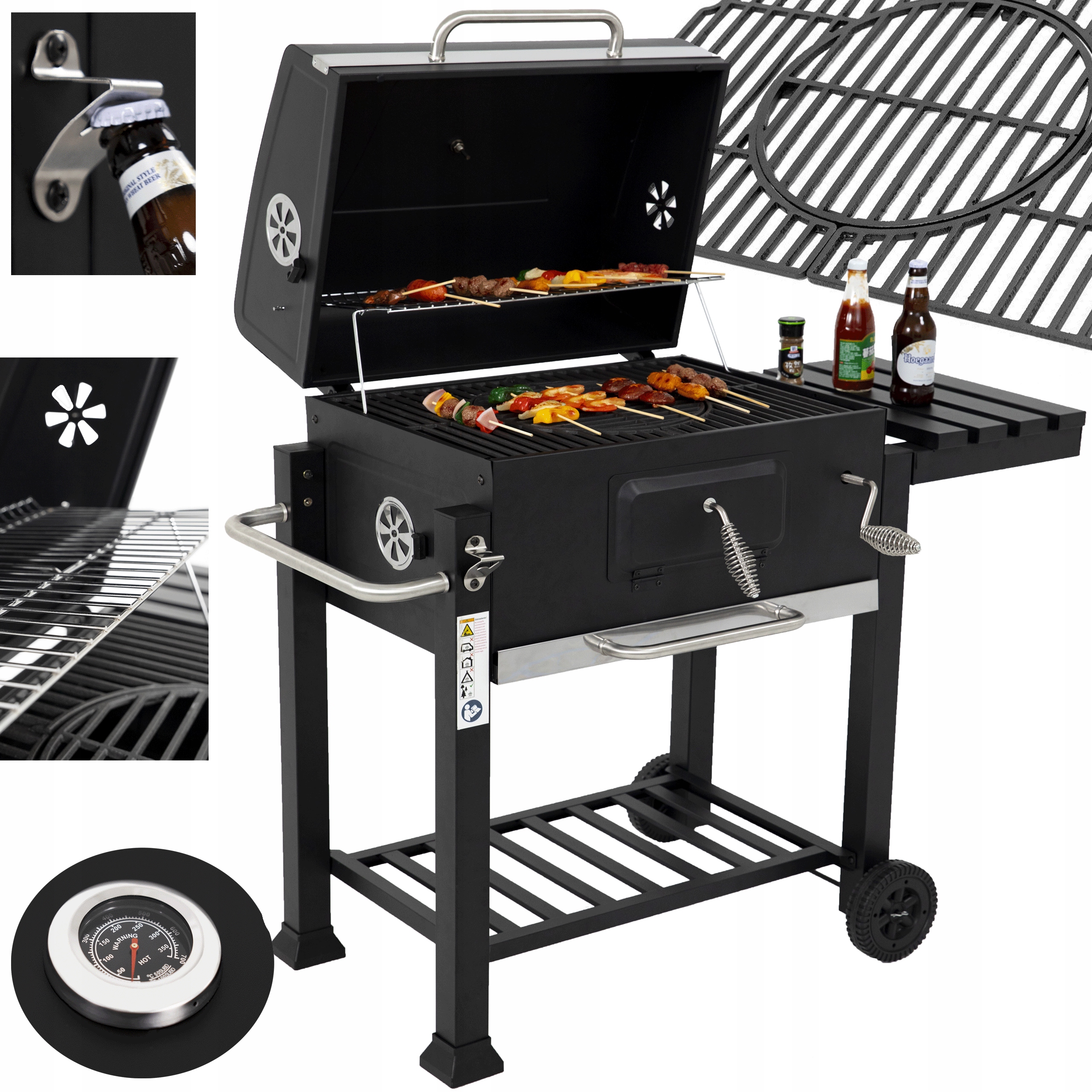 Grill Węglowy Ogrodowy Ruszt Żeliwny Duży Primaveo Majestat+ Mata