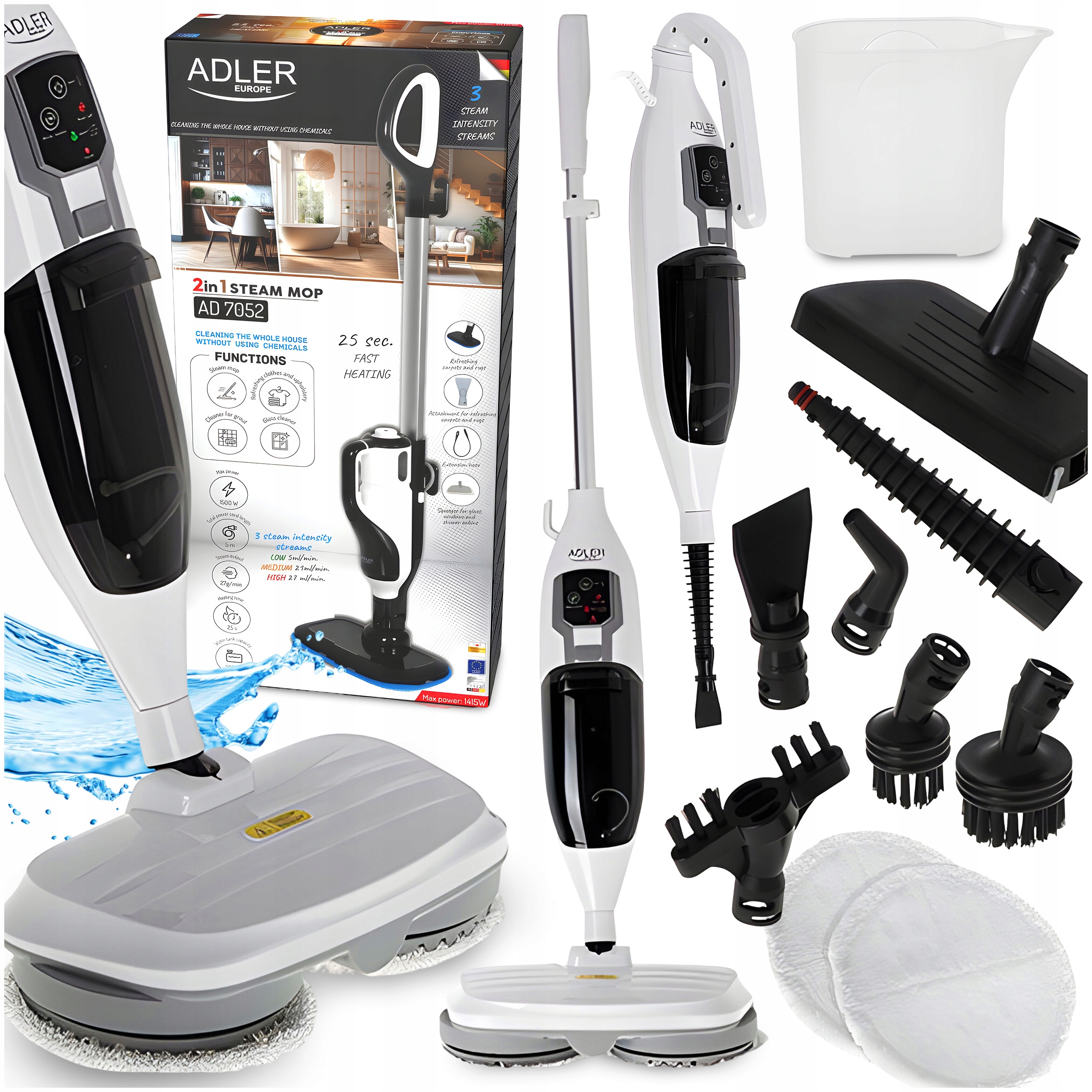 Parní Mop Rotační 1300W Elektrický Parní Čistič 550ML 13v1 Pro