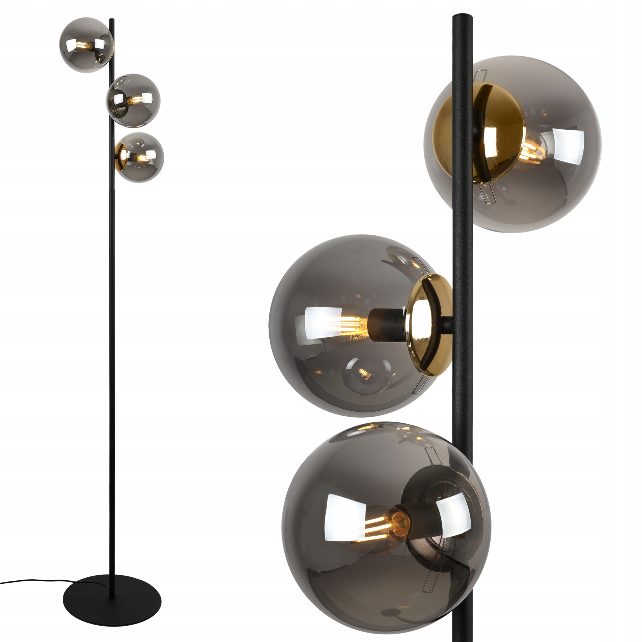 Stojacia Podlahová Lampa Grafitová Sklenená Čierna Zlatá Loft Moderná Guľka