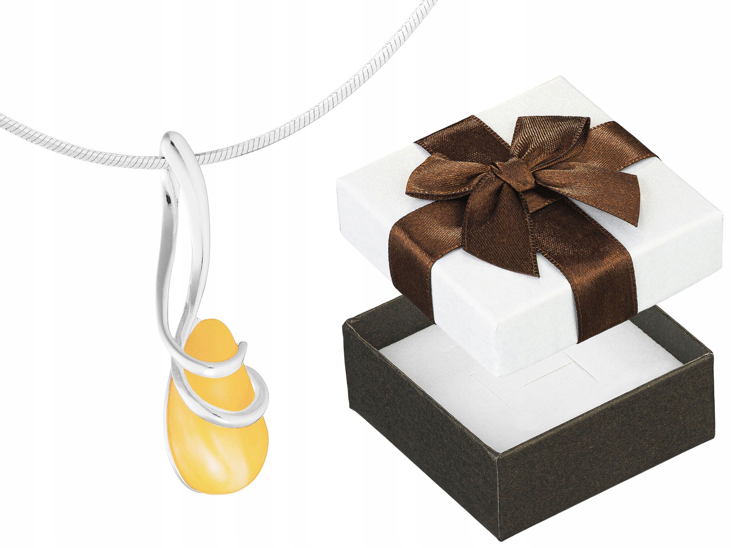 Dlouhý Stříbrný Náhrdelník Kapka s Mléčným Jantarem Slza Jantar 50 cm