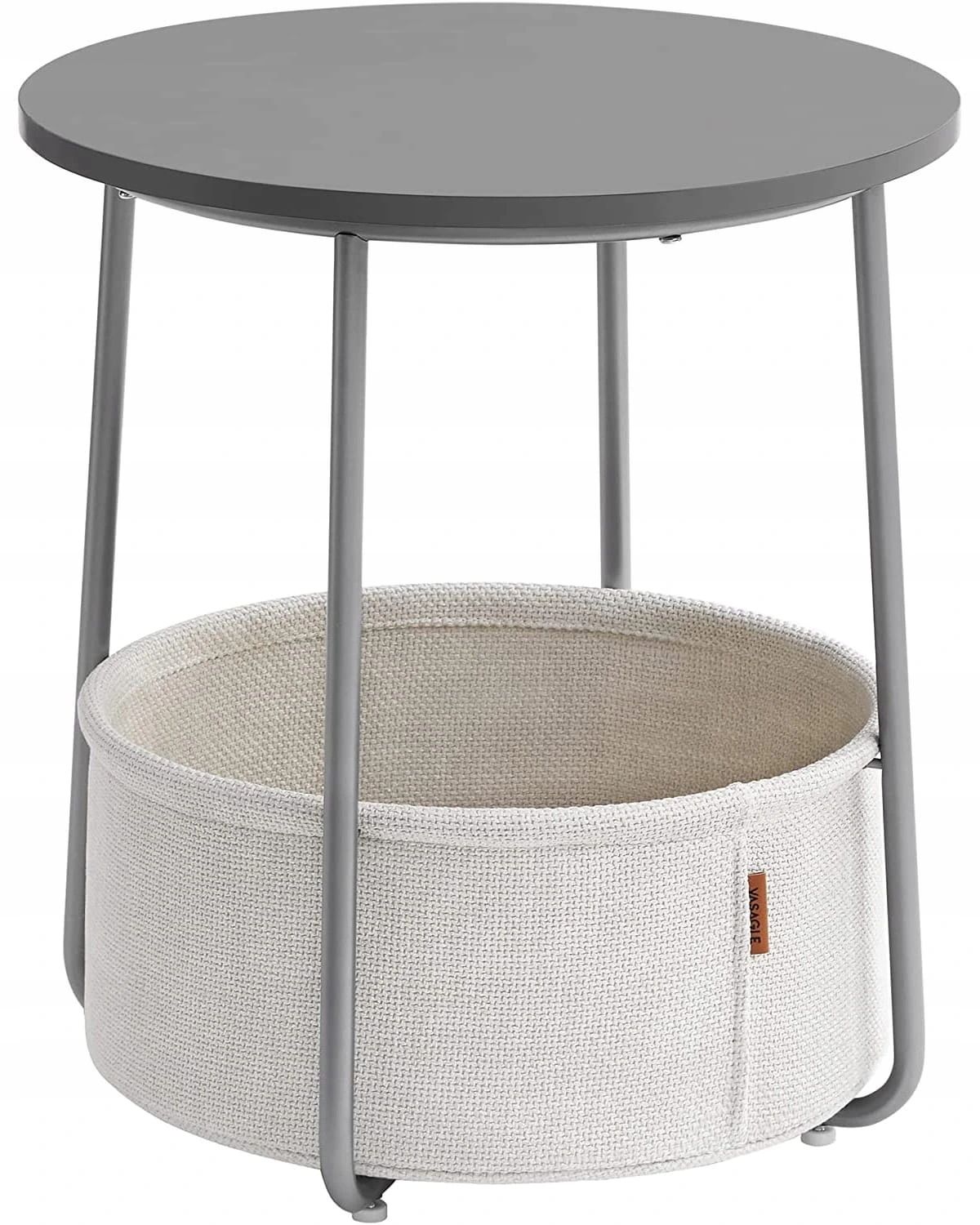 Šedý příruční stolek s odkládacím košem Salma