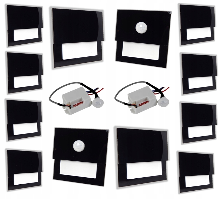 Sada 10x Led schodiskové svietidlo 230+ 2 detektor pohybu Čierny 3000k/4500k/6000k