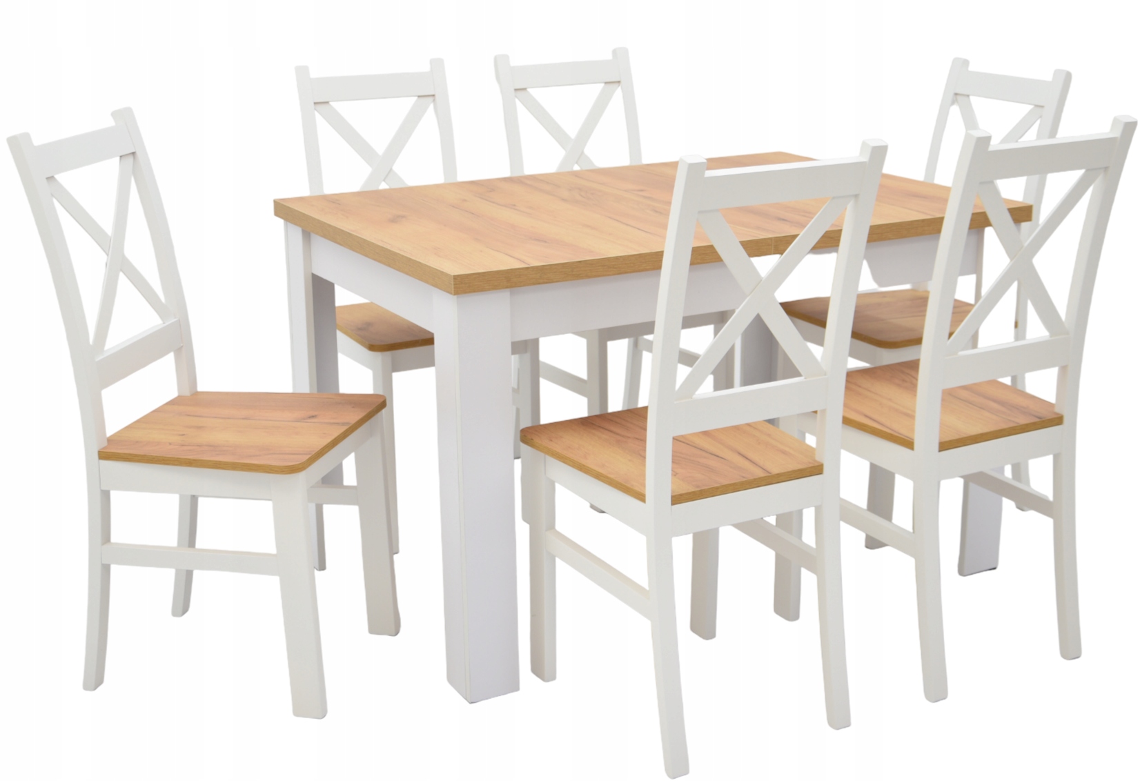 ZESTAW LOFT BLAT CRAFT I 6 BIAŁYCH KRZESEŁ Kształt blatu prostokątny