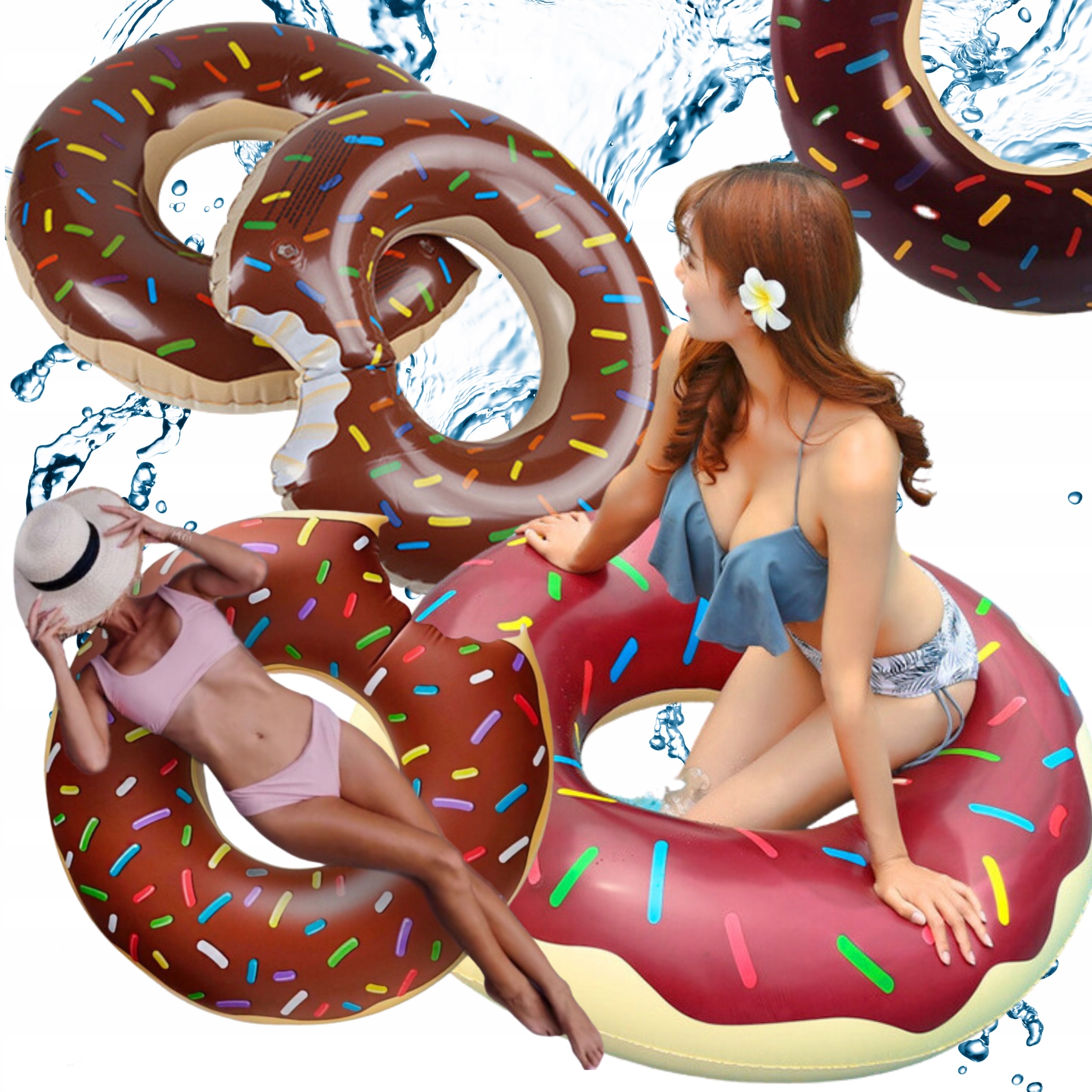 Koło Dmuchane Donut Do Pływania Na Basen Materac Na Plażę 90CM Brązowy XXL